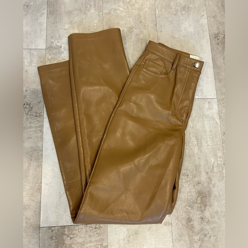Wilfred The Melina Pant in Cognac Faux Leather Aritzia Vegan Leather Straight